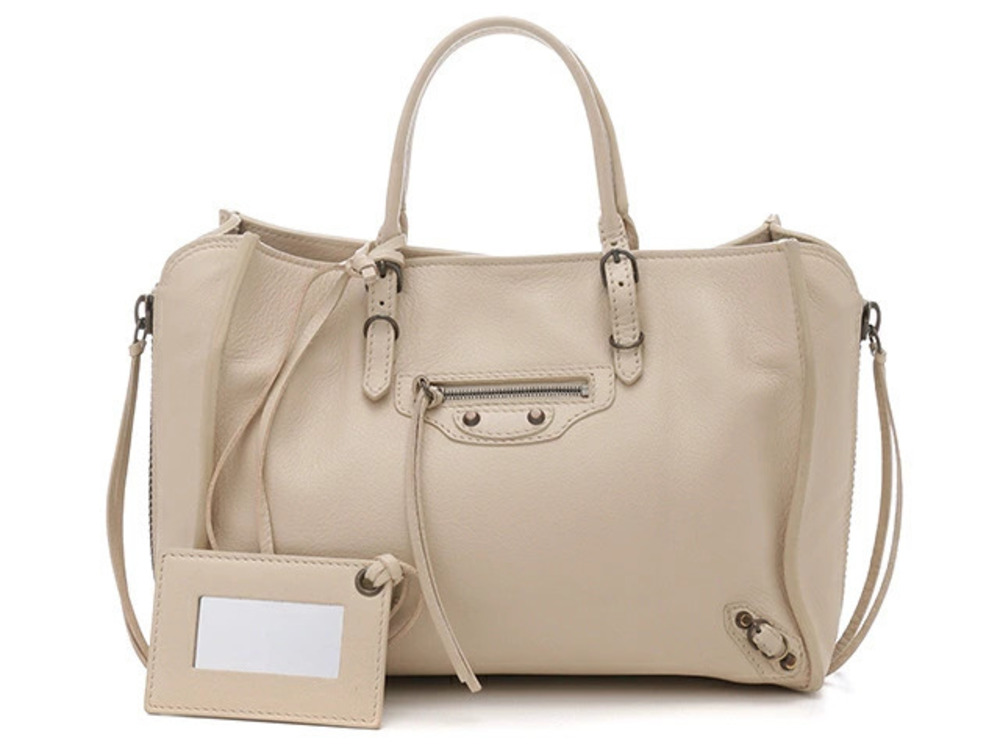Balenciaga Paper Handbag Calfskin Beige Cream